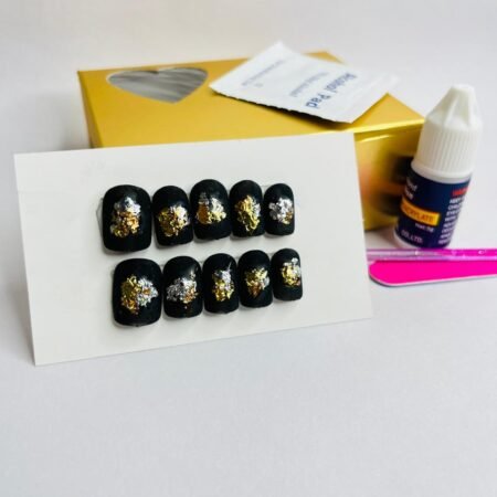 Best press on nails in black with foil paper art