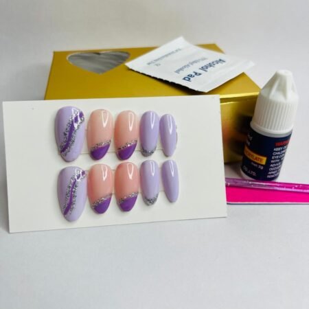 Best press on nails with glitter art in baby purple