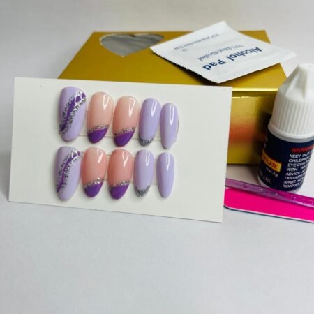 Best press on nails with glitter art in baby purple