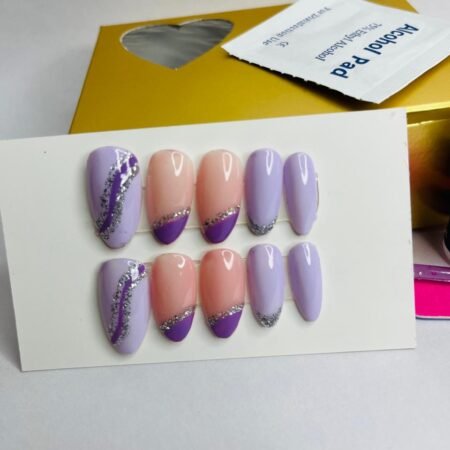 Best press on nails with glitter art in baby purple