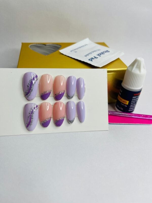 Best press on nails with glitter art in baby purple